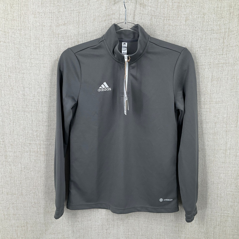 Adidas Entrada 22 Training Top Kids M Grey Quarter Zip Pullover Gorpcore NEW